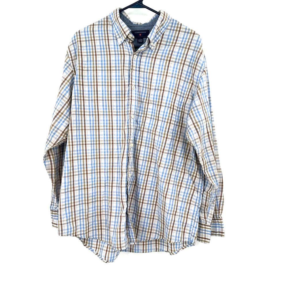 Saddlebred size large plaid button down long sleeve shirt blue brown